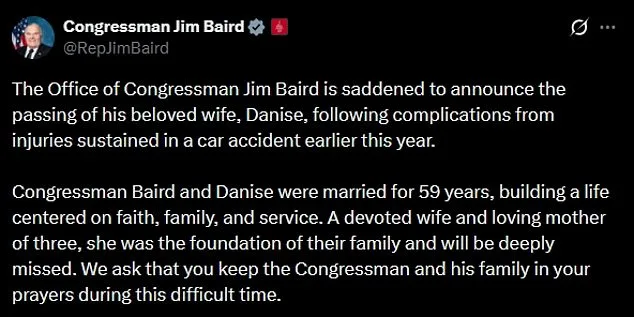 Danise Baird, Wife of Indiana Congressman Jim Baird, Dies Following January Car Accident Complications